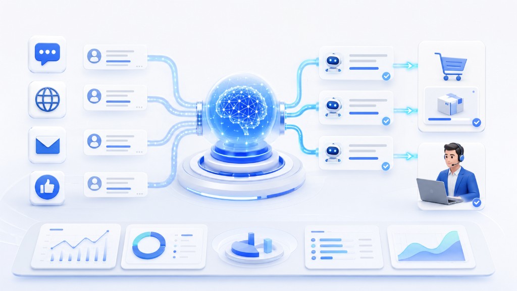 A centralized AI layer receives and processes conversations from multiple channels.