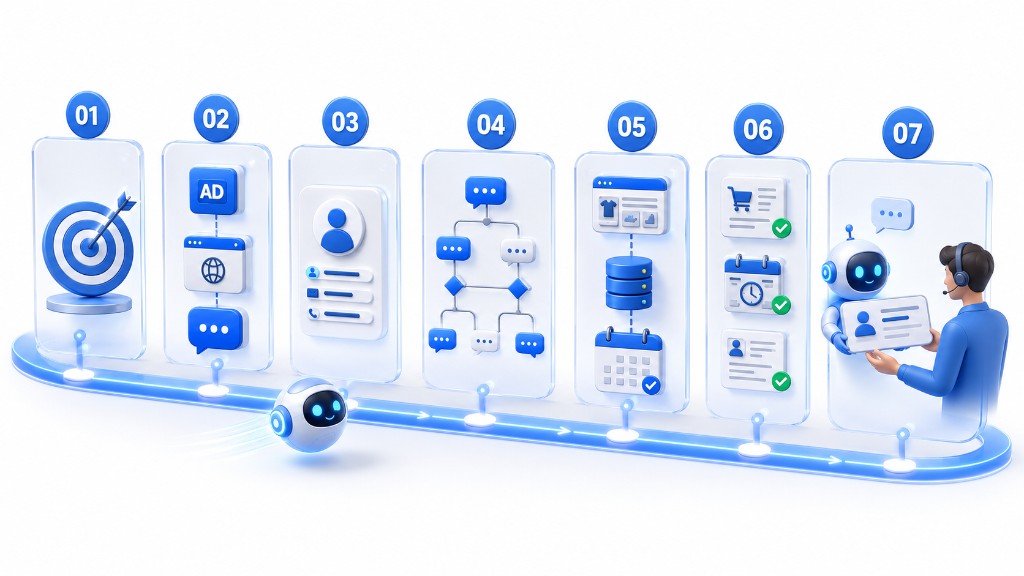 The 7 core components of a sales chatbot script.